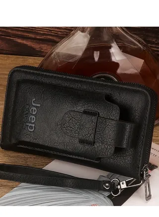 Pocket wallet with mobile phone case - practical - black 