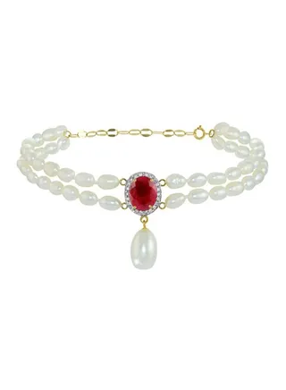 18 Karat Gold Diamonds Oval Ruby And Pearl Bracelet 
