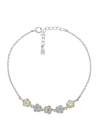 925 Italian Silver Tri Tone Flower Bracelet 