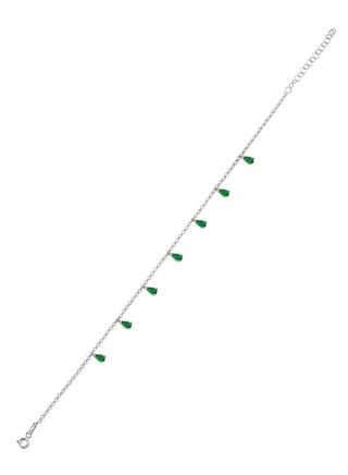 925 Sterling Silver Jewelry Rhodium Plated Emerald CZ Dangle Rolo Chain Charm Bracelet 100% Precious Metal Gift for Women- Emnon11BR 