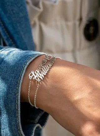 Silver 925 Personalized Two Name Bracelet With Heart 
