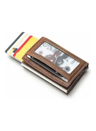 Leather Wallet And Cards Metalic Holder Brown 