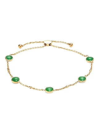 14K Yellow Gold Jade and 0.02 TCW Diamond Bolo Bracelet for Women One Size 