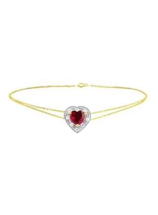 18 Karat Solid Gold Diamond Genuine Ruby Heart Bracelet 