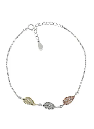 925 Italian Silver Tri Tone Leaf Bracelet 