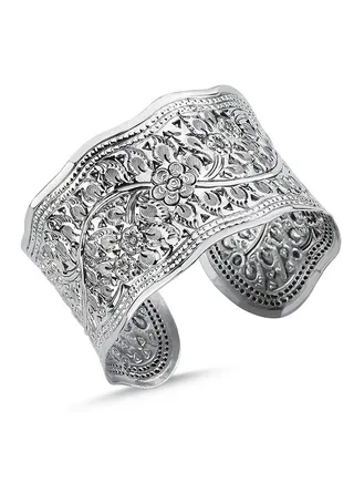 925 Silver Floral Adjustable Bangle-High-Quality Jewelry in UAE Dubai 100% Precious Metal Gift for Women-EMNON90BA-BN105200 