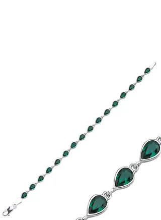 925 Silver Teardrop Emerald CZ Tennis Bracelet Rhodium Plated-High-Quality Jewelry in UAE Dubai 100% Precious Metal Gift for Women-EMNON79BR-B105891 