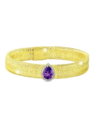 18 Karat Gold 0.12 ct Diamonds Amethyst Mesh Bracelet 