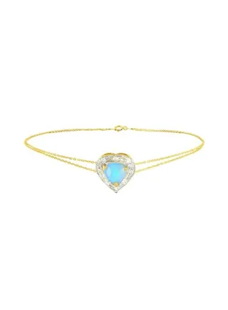 18K Gold Diamond With Ethiopian Opal Heart Bracelet 