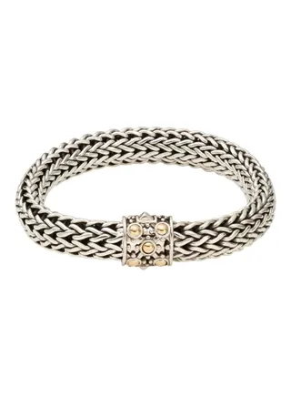 Two Tone Sterling Silver and 18K Yellow Gold Braid Bracelet for Women One Size 