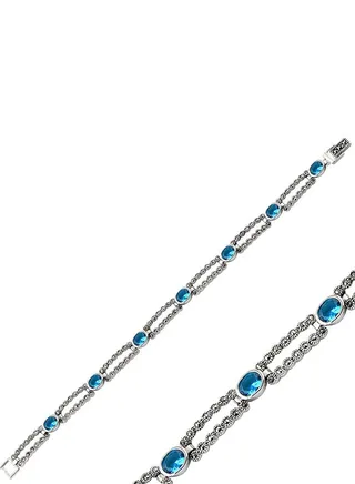 925 Silver Natural Marcasite & Light Blue CZ Bracelet -High-Quality Jewelry in UAE Dubai 100% Precious Metal Gift for Women-EMNON75BR-B101366 