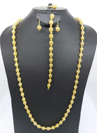 Imitation Artificial Jewellery Ball Design Moriya Mala Set Of 4 Piece Bracelet Ring Earing Chain Mala Gold Plated Model - 6 