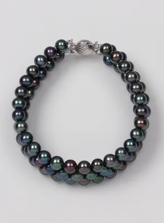 Bracelet 3st 19cm, Freshwater Pearls, A Quality, Treated Black Color, 6.5-6.0MM, 18KW 