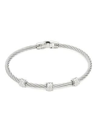 Stainless Steel 18K White Gold and Diamond Bracelet for Women One Size 