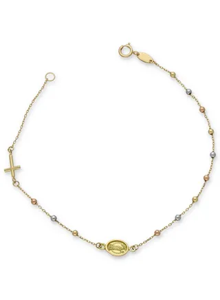 Gold Cross & Virgin Mary Beads Bracelet 18KT 