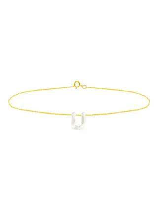 18 Karat Gold U Letter Mother Of Pearl Chain Bracelet 