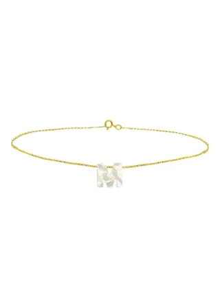 18 Karat Gold M Letter Mother Of Pearl Charm Bracelet 