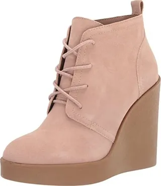 Jessica Simpson Women's Mesila Sherpa Lace Up Wedge Ankle Bootie Tan 7.5
