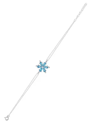 925 Sterling Silver Jewelry Rhodium Plated Lotus Flower Aquamarine CZ Bracelet 100% Precious Metal Gift for Women- Emnon7BR 