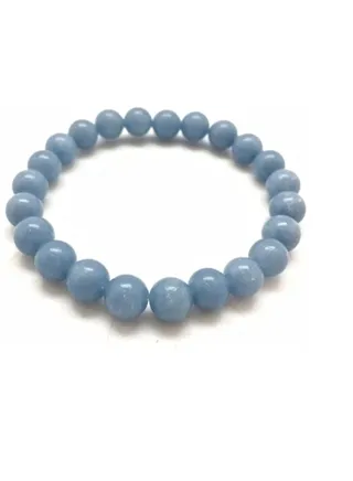 Angelite Bracelet Crystal Healing Stone Bracelet Jewelry for Men & Women, Bead Size 8 MM, by REBUY 