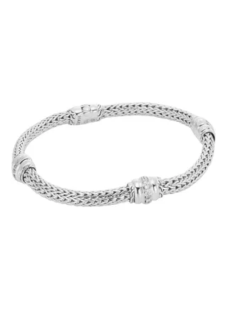 Bedeg 0.29 TCW Diamond and Sterling Silver Barrel Station Bracelet for Women One Size 
