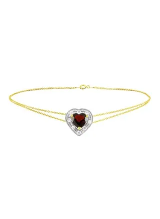 18 Karat Gold And Diamonds Garnet Heart Bracelet 