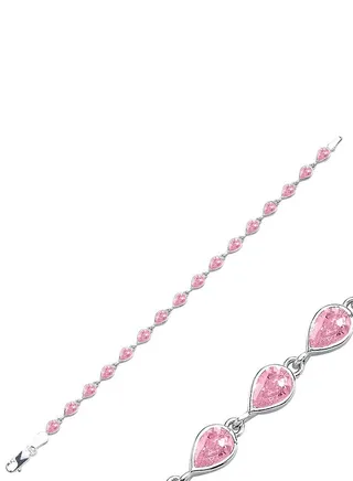 925 Silver Teardrop Pink CZ Tennis Bracelet Rhodium Plated-High-Quality Jewelry in UAE Dubai 100% Precious Metal Gift for Women-EMNON81BR-B106295 