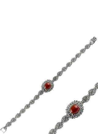 925 Silver-Red Agate & Marcasite Bracelet-High-Quality Jewelry in UAE Dubai 100% Precious Metal Gift for Women-EMNON84BR-B94872 