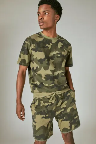 Sueded Terry Short Sleeve Camo Crew