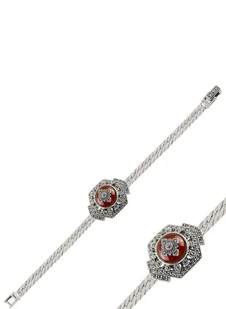 925 Silver-Red Agate & Marcasite Bracelet-High-Quality Jewelry in UAE Dubai 100% Precious Metal Gift for Women-EMNON83BR-B98584 
