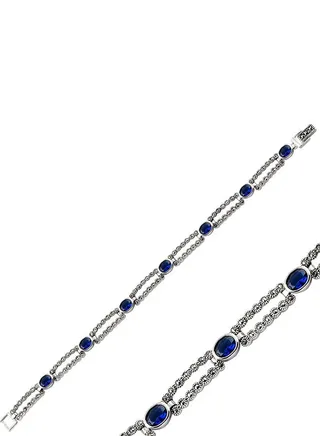 925 Silver Natural Marcasite & Navy Blue CZ Bracelet -High-Quality Jewelry in UAE Dubai 100% Precious Metal Gift for Women-EMNON76BR-B101367 