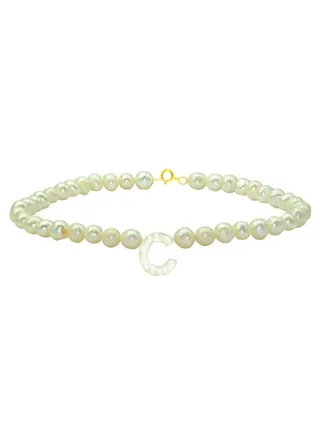 10 Karat Gold With Pearls Strand Letter C Bracelet 