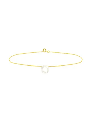18 Karat Gold O Letter Mother Of Pearl Chain Bracelet 