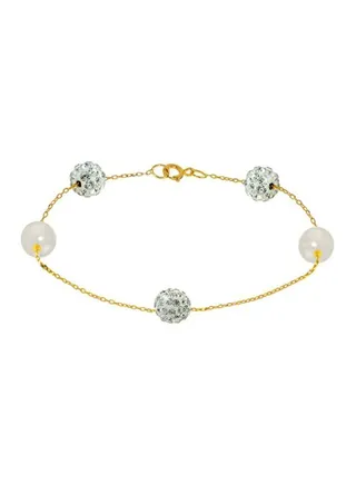 18 Karat Gold Crystal Ball And Pearl Studded Bracelet 