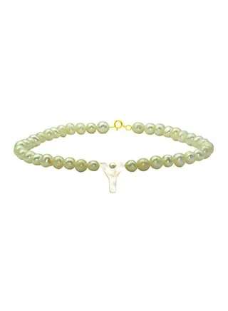10K Gold With Pearls Letter Y Luxury Bracelet 