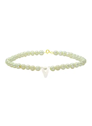 18 Karat Gold Pearls Strand Letter V Bracelet 