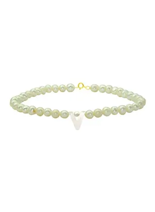 10 Karat Gold With Pearls Strand Letter V Bracelet 