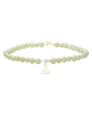 10 Karat Gold With Pearls Strand Letter I Bracelet 