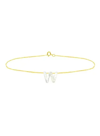 18 Karat Gold W Letter Mother Of Pearl Chain Bracelet 
