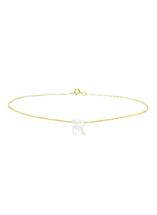 18 Karat Gold R Letter Mother Of Pearl Charm Bracelet 
