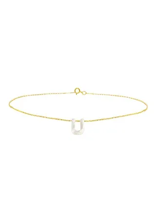18 Karat Gold U Letter Mother Of Pearl Bracelet 