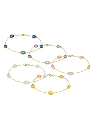 5-Piece 10K Gold Pearl Bracelets 