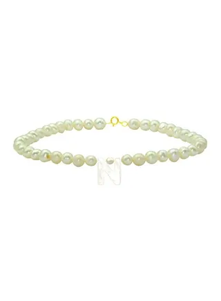 18 Karat Gold With Pearls Letter N Luxury Pet Collar Bracelet 
