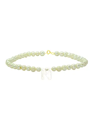 10K Gold N Letter Pearl Beaded Bracelet 