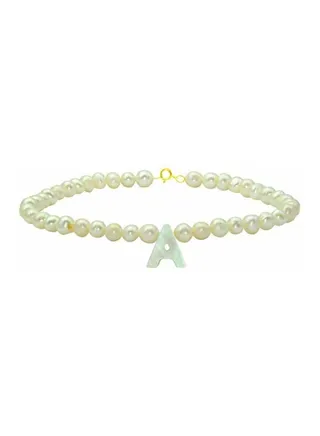 18 Karat Gold Pearl Beaded Letter A Bracelet 