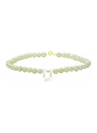 10 Karat Gold Letter U Pearl Beaded Bracelet 