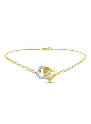 Solid Diamonds Interlocking Hearts Double Link Bracelet 