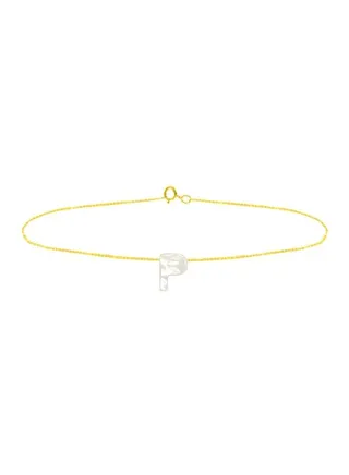 18 Karat Gold P Letter Mother Of Pearl Chain Bracelet 