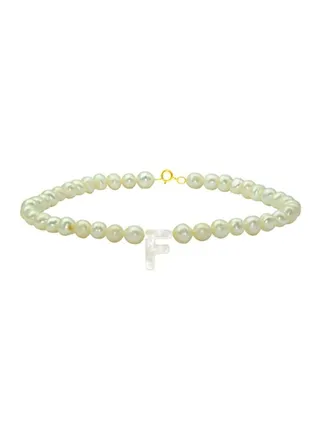 10 Karat Gold With Pearls Strand Letter F Bracelet 