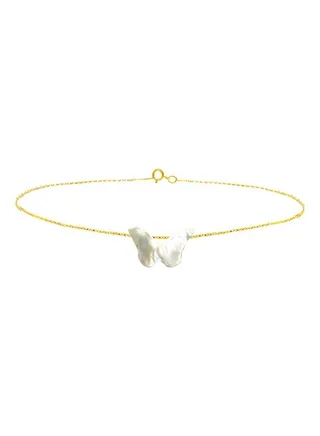 18 Karat Gold Small Butterfly Shape Mother Of Pearl Bracelet 